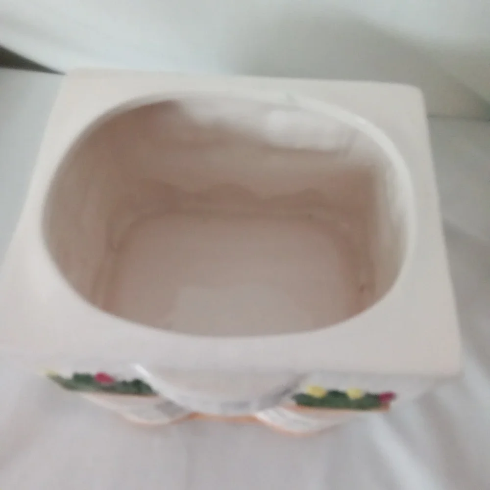 Vintage Ceramic House Cookie Jar Cottagecore White Brick Hand Painted 9.5in